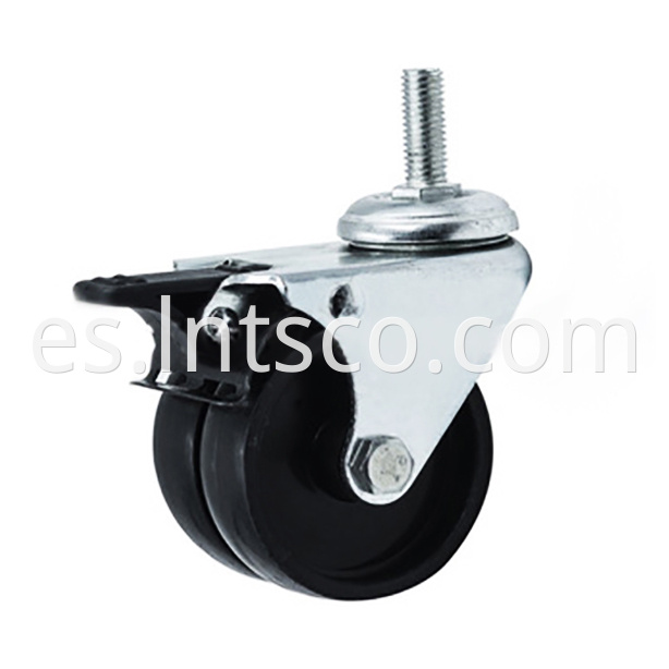 Threaded Stem Dual-wheel Brake Casters with PVC Wheels